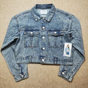 Ci Sono Crop Blue Rhinestone Embellished Jean Jacket #6